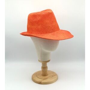 REINHARD PLANK Dennis Viscose Hat Fedora Large Orange Straw Vacation Beach NEW